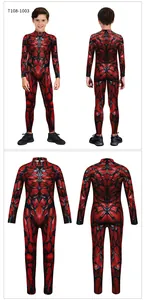 Detail der rot-schwarzen Muskel-Print-Kinderbodysuit mit Vorder- und Rückseite