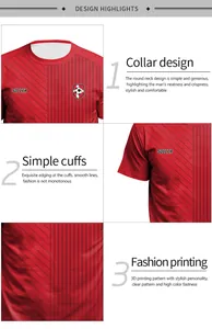 Dettaglio maglia calcio rossa con scollo rotondo, polsini e texture stampata in 3D