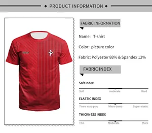Dettaglio del tessuto della maglia da calcio rossa con 88% poliestere e 12% spandex