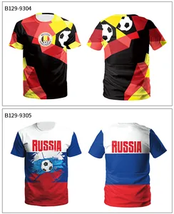 Detailansicht der Belgien und Russland Fan-T-Shirts mit 3D-Druck und Nationalflaggen