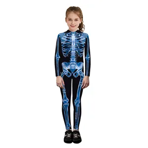 Kinder Halloween Skelett Overall Digitaldruck Muskel Anatomie Kostüm Einteiler Langarm Enger Bodysuit Für Karneval Party Aufführung