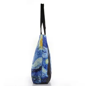 Starry Night Canvas-Einkaufstasche mit Kunstdruck und schwarzem Schultergurt