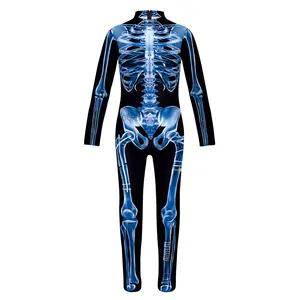 Halloween Skelett Overall für Kinder mit realistischem blauem Röntgenknochendruck