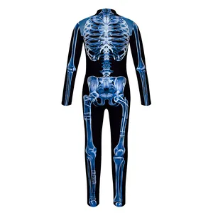 Kinder Skelett-Jumpsuit mit blauem Röntgen-Knochendruck für Halloween und Cosplay