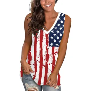 Damen Übergröße V Ausschnitt Tank Top Ärmellos Amerikanische Flagge Druck Distressed Splatter Patriotische Casual Sommer Weste