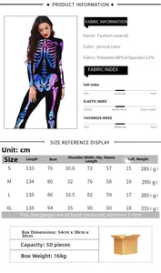 Tableau des tailles détaillé pour combinaison d'Halloween avec imprimé squelette