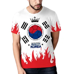 Weißes Südkorea Fußball T-Shirt mit Flammen-Print und Taegukgi-Muster für Fans