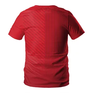 T-shirt sportiva da uomo rosso scuro con stampa geometrica moderna sul retro