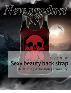 Gothic tank top with 3D red skull print and sexy criss-cross beauty back straps