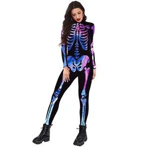 Body imprimé squelette marbré coloré pour Halloween cosplay et vêtements de fête rave