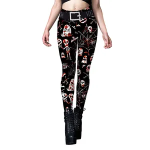 Leggings Halloween donna con teschi ragnatele e motivo a lapide RIP stampato