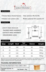 Size chart detail for the digital print Christmas sweatshirt with dimensions in centimeters