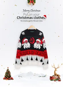 Détails du pull de Noël en tricot avec motifs de Père Noël et flocons de neige
