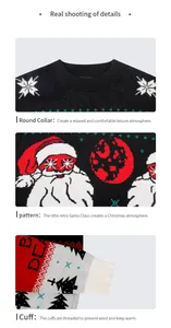Détail du pull en tricot de Noël montrant le col côtelé et les motifs jacquard festifs