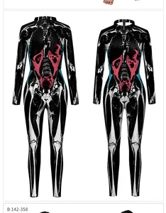 Front and back detail of full body catsuit featuring realistic skeletal and organ print