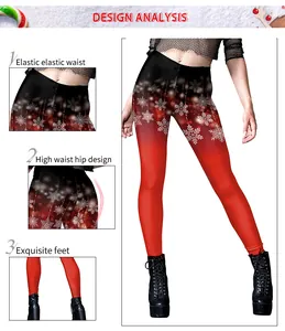 Detail showing high-waisted Christmas leggings with snowflake print and compression zones