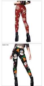 Detail of high-waisted Christmas leggings with snowflake and festive holiday patterns