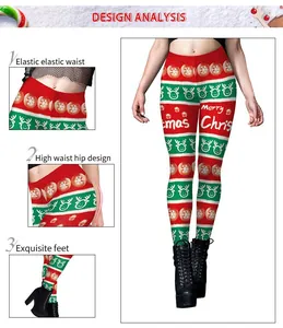 Vue détaillée du legging de Noël à taille haute avec motifs de renne et flocons de neige