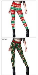 Détails de leggings de Noël festifs avec motifs de rennes et de cannes de bonbon