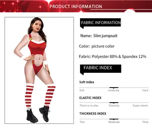 Gedetailleerde stofspecificaties voor de gestreepte kerstjumpsuit met materiaalinfo