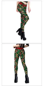 Détails du legging de Noël élastique avec motifs festifs et impression de ceinture