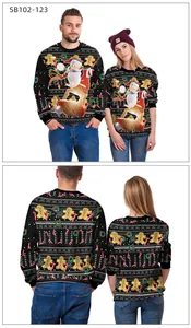 Vista dettagliata fronte e retro della felpa natalizia con stampe di Babbo Natale