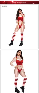 Detail van kerst bodysuit met imitatiebont en rood gestreepte kousen voor feestelijke kleding