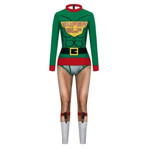 Αστεία χριστουγεννιάτικη φόρμα Super Elf με τύπωμα μυών για πάρτι και cosplay