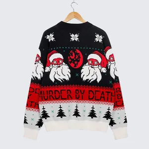 Pull de Noël en tricot avec motifs Père Noël et lettrage Murder By Death blanc