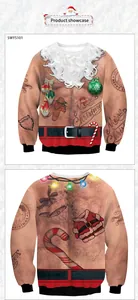 Vorder- und Rückseite des 3D-Weihnachtspullovers mit lustigem Brusthaar- und Tattoo-Print