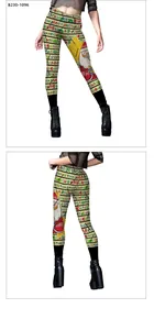 Vue avant et arrière du legging de Noël taille haute avec Père Noël et texte Merry Christmas