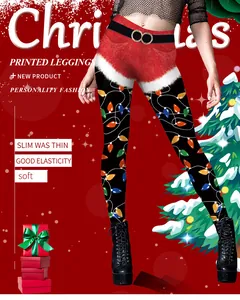 Detailed Christmas printed leggings with festive bulb pattern and elastic high waistband