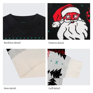 Pull de Noël tricoté avec motif Père Noël à lunettes étoiles et détails de flocons