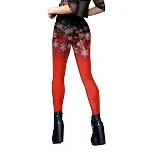 Women Christmas Printed High Waist Leggings Slim Fit Elastic Snowflake Santa Claus Festive Skinny Pants