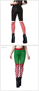 Detail view of high-elasticity Christmas leggings with festive light and bow prints