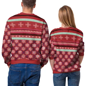 Maglione natalizio in maglia nordica con fiocchi di neve per coppie in rosso festivo