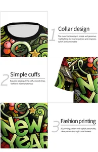 Detail van 3D New Year print met graffiti tekst en sterren op het t-shirt