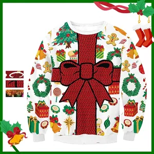 Women Christmas Digital Print Sweatshirt Crew Neck Long Sleeve Pullover Holiday Top With Bow Gingerbread Pattern