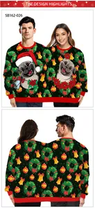 Vorder- und Rückansicht des hässlichen Weihnachts-Zweiteilers mit Mops- und Glockenmotiven