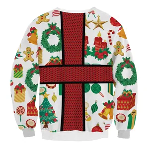 Christmas digital print sweatshirt with gingerbread and wreath patterns for festive casual wear