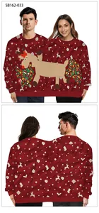 Vorder- und Rückansicht des roten Zweier-Weihnachtspullovers mit Rentieren und Schneeflocken
