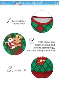Detailansicht des Weihnachtspullovers mit Rippbündchen, Rundhals und Rentier-Druckmuster