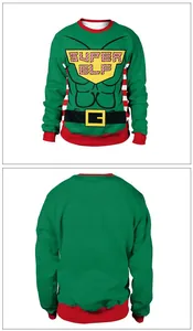Vorder- und Rückansicht des Super Elf Weihnachts-Hoodies mit grünem Karomuster und Aufdruck