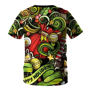 Heren Nieuwjaar Happy Holidays 3D Print T-Shirt Ronde Hals Korte Mouw Feestelijke Graffiti Casual Pullover Top