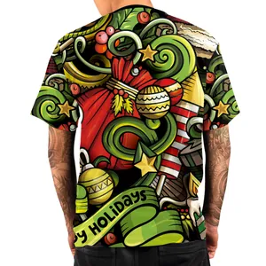 Heren T-shirt met feestelijke kerstgraffiti-print met sokken- en sterrenpatronen