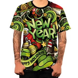 Heren t-shirt met feestelijke Happy Holidays print en kleurrijke graffiti patronen