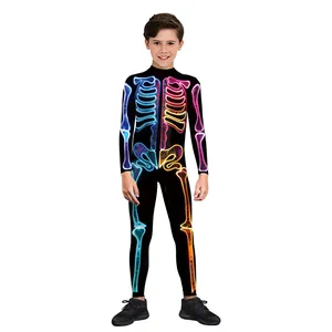 Halloween-Body für Kinder mit Neon-Skelettaufdruck für Bühnenauftritte und Kostümpartys