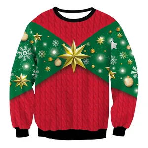 Kerst sweatshirt met digitale print rood en groen met ster- en sneeuwvlokkenpatronen