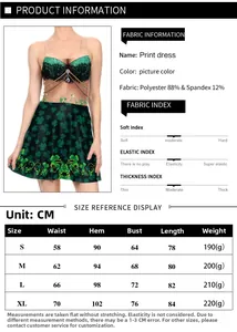 Size chart for St. Patrick's Day printed A-line dress with detailed garment measurements