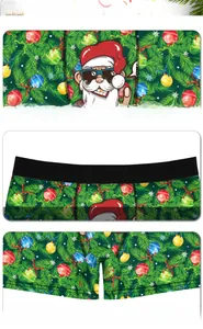Detail view of high-precision printed Christmas patterns and elastic waistband on men's boxers